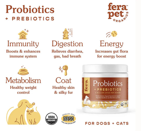 Fera - Organic Probiotics with Prebiotics for Dogs & Cats, Powder - 60 Servings