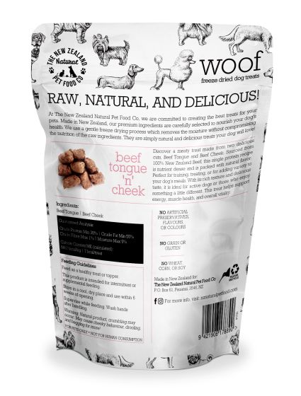 NZPF - Woof Freeze Dried Beef Tongue 'n' Cheek Treats 50g