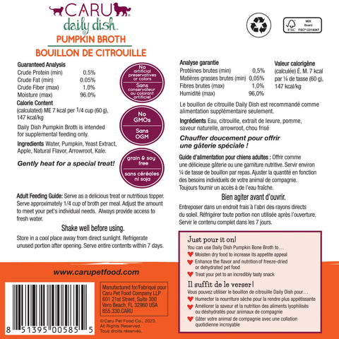 Caru - Daily Dish Pumpkin Broth for Dogs & Cats