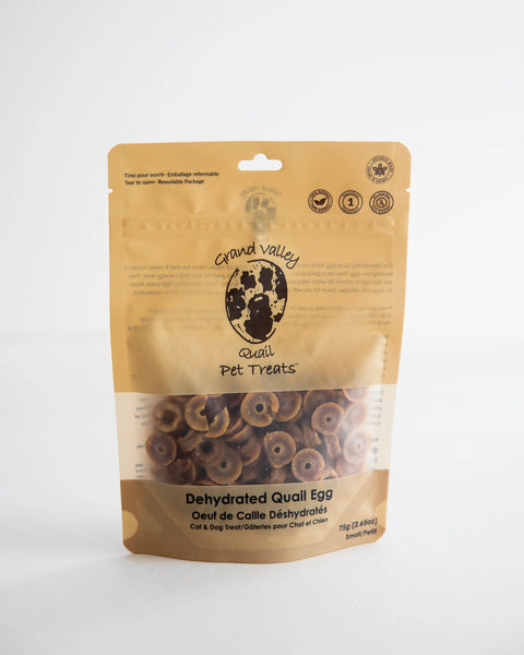 Grand Valley Quail Pet Treats - Dehydrated Quail Egg 75g (Small/Medium/Large)