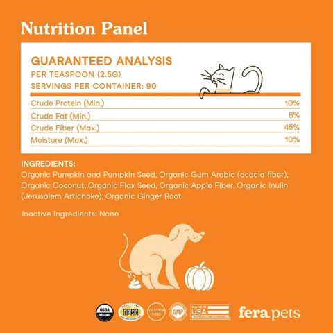 Fera Pets – Organic Pumpkin Plus for Gut Support for Dogs & Cats, Powder – 90 Servings