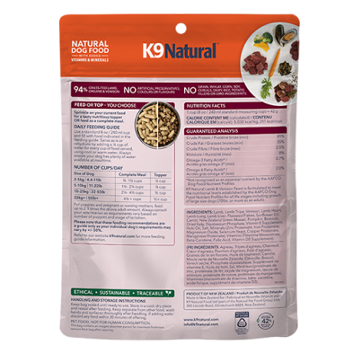 K9 Natural™ - New Zealand Lamb & Venison Feast Freeze Dried Dog Food 100g/500g/1.8kg