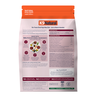 K9 Natural™ - New Zealand Lamb & Venison Feast Freeze Dried Dog Food 100g/500g/1.8kg