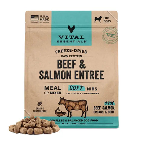 Vital Essentials - Freeze-Dried Raw Soft Nibs Dog Food: Beef & Salmon